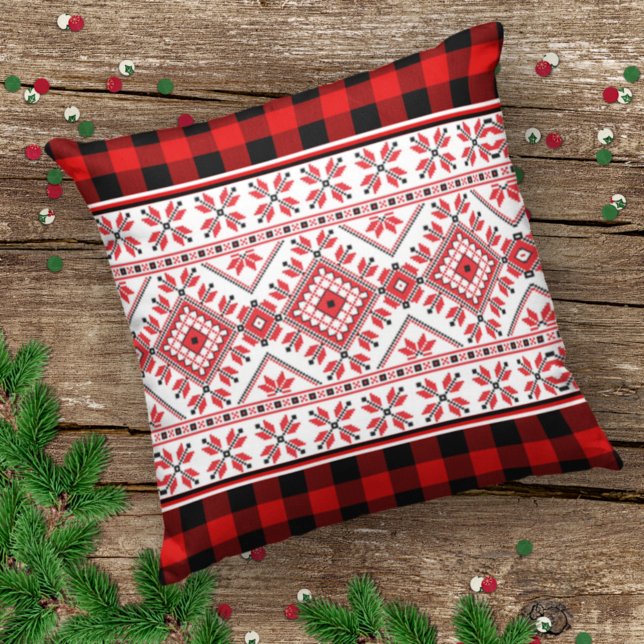Coussin Classic Nordic Fair Isle Et Red Black Lumberjack (Créateur téléchargé)