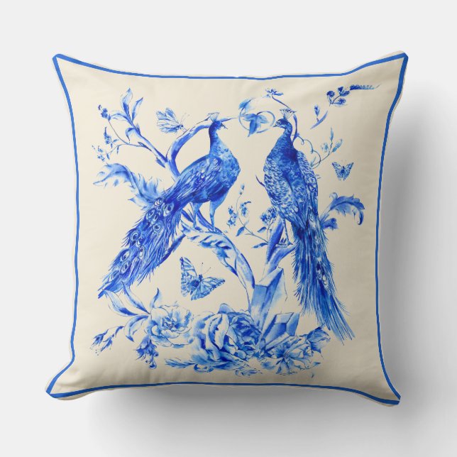 Coussin Classic Porcelain Blue Peacocks crème Arrière - pl (Recto)