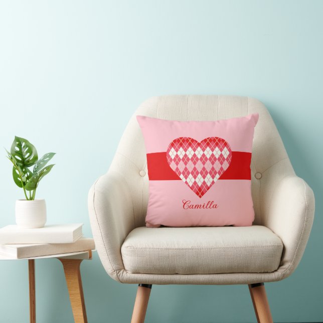 Coussin Classic Valentine Rouge et Rose Grand Coeur (Rose) (Chaise)