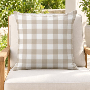 Coussin Classique carreau gingham beige blanc