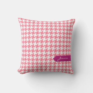 Coussin Classique élégant rose pied-de-poule avec monogram