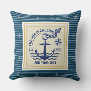 Coussin Classique rayé bleu marine et or ancre