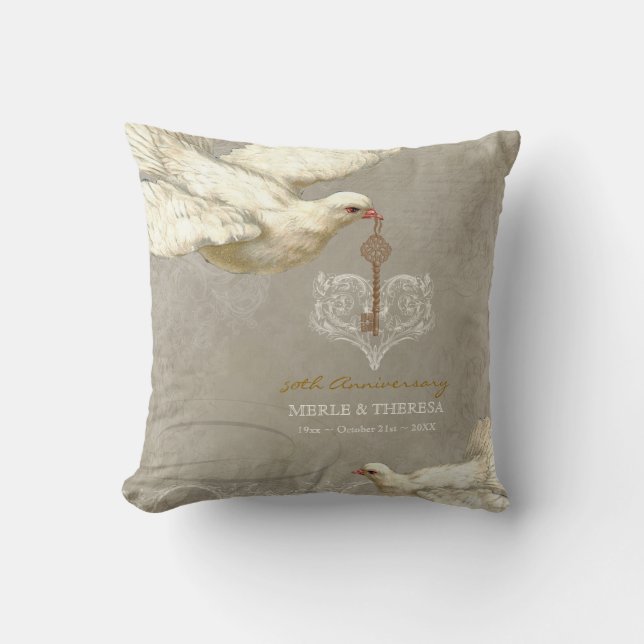 Coussin Clé de mon coeur Dove Swirl Flourish Gris Collage (Recto)