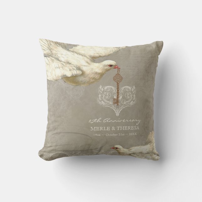 Coussin Clé de mon coeur Dove Swirl Flourish Gris Collage (Recto)