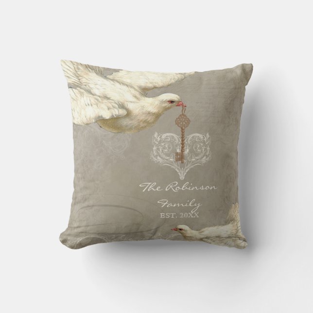 Coussin Clé de mon coeur Dove Swirl Flourish Gris Collage (Recto)