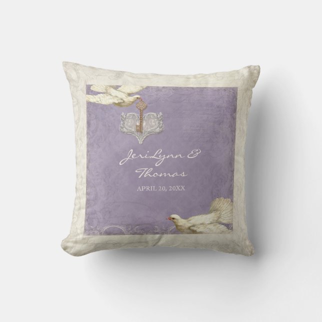 Coussin Clé de mon coeur Dove Swirl Flourish Love Mariage (Recto)