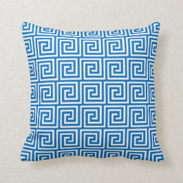 Coussin Clé grecque, bleu cerulean et blanc