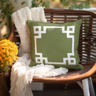 Coussin Clé grecque verte et blanche d'olive Couleurs mo