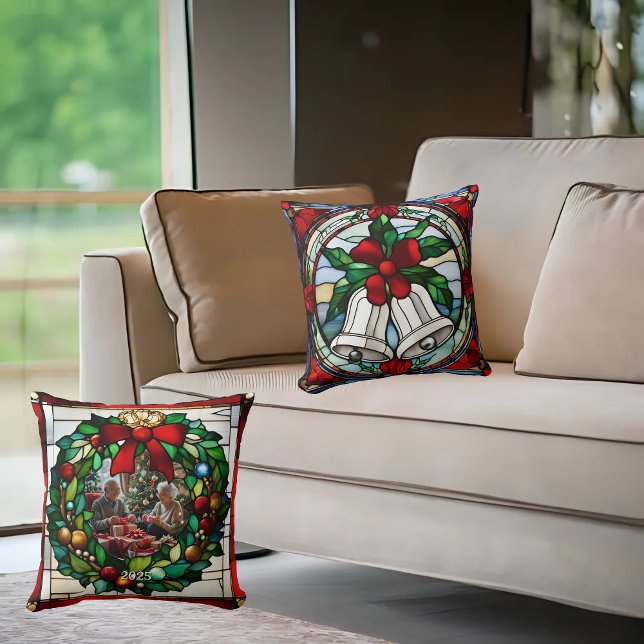 Coussin Cloches d'argent Ruban rouge Faux verre tendu (Créateur téléchargé)