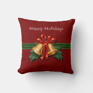 Coussin Cloches de Noël et Holly Red