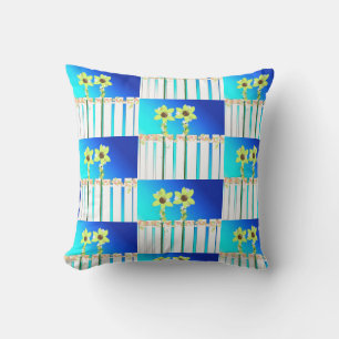 Coussin Clôture blanche et tournesols