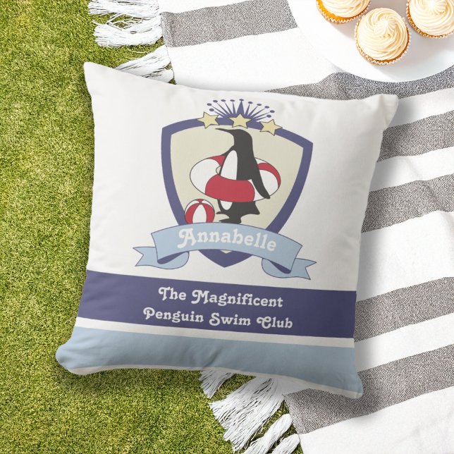 Coussin Club de natation Crest Cute Cartoon Penguin Enfant (Créateur téléchargé)