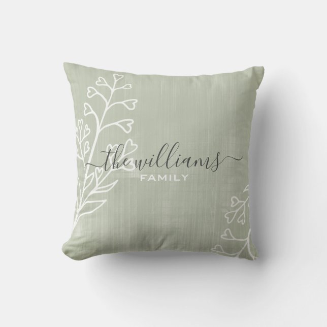 Coussin Clunge Script Simple Calligraphie verte Nom de fam (Recto)