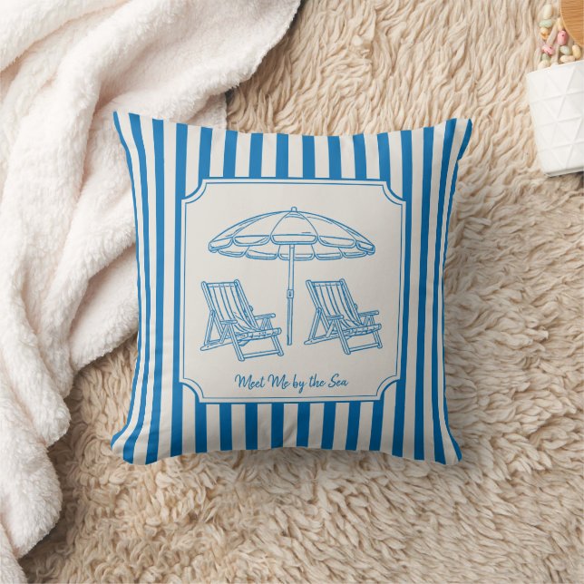 Coussin Coastal Beach Vibes Blue Stripes (Couverture)