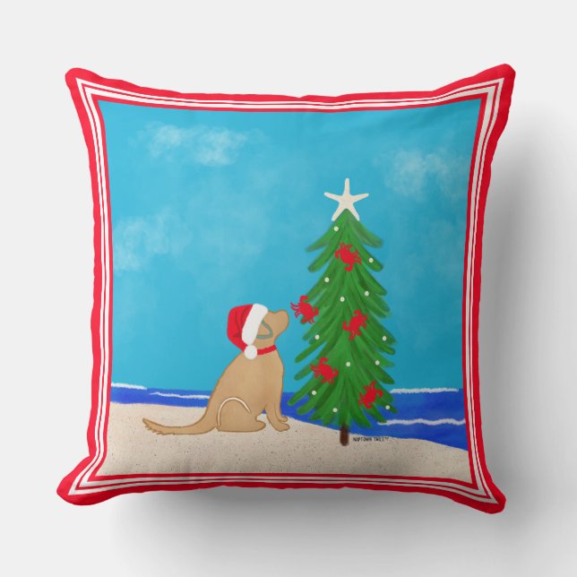 Coussin Coastal Golden Dog Beach Christmas 2025 Pillow (Recto)