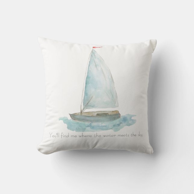Coussin Coastal Watercolor Sailboat  (Recto)
