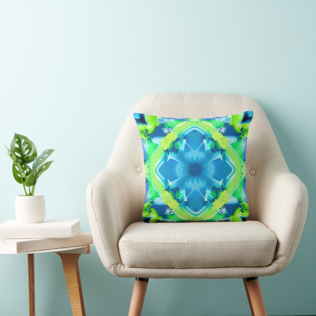 Coussin Cobalt Blue et Lime Green Tie Dye Motif (Chaise)