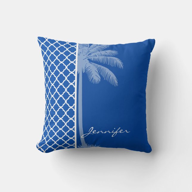 Coussin Cobalt Blue Quatrefoil; Palm (Recto)