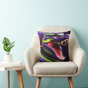Coussin Cobra serpent avec écailles vertes et violettes vi