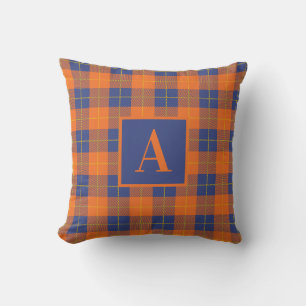 Coussin Cocardes monogrammes à carreaux de plaid automnal