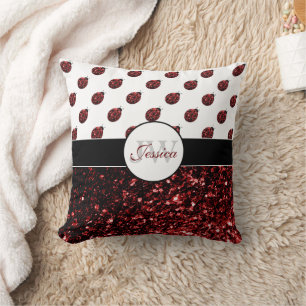 Coussin Coccinelle rouge foncé fausses paillettes de stras