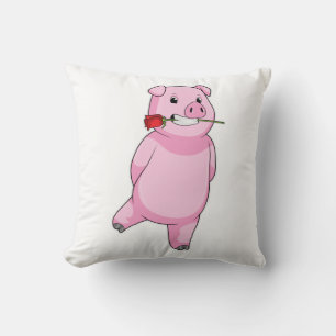 Coussin Cochon avec fleur Rose