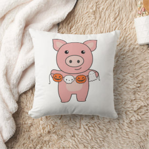 Coussin Cochon Happy Halloween Citrouille Chat costume