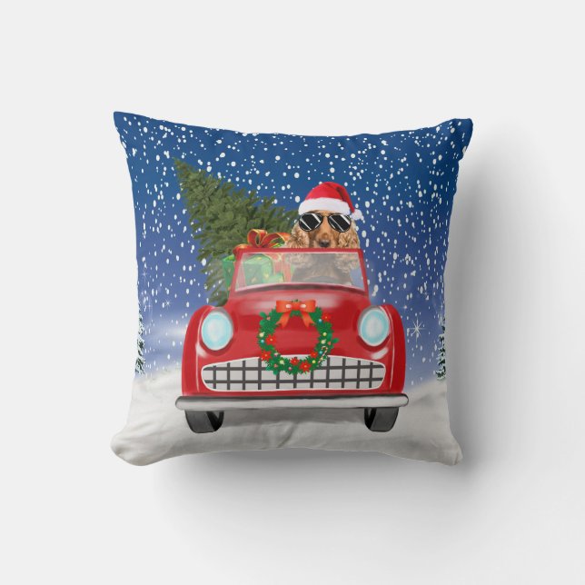 Coussin Cocker Spaniel Chien Conduite Voiture En Noël De N (Recto)