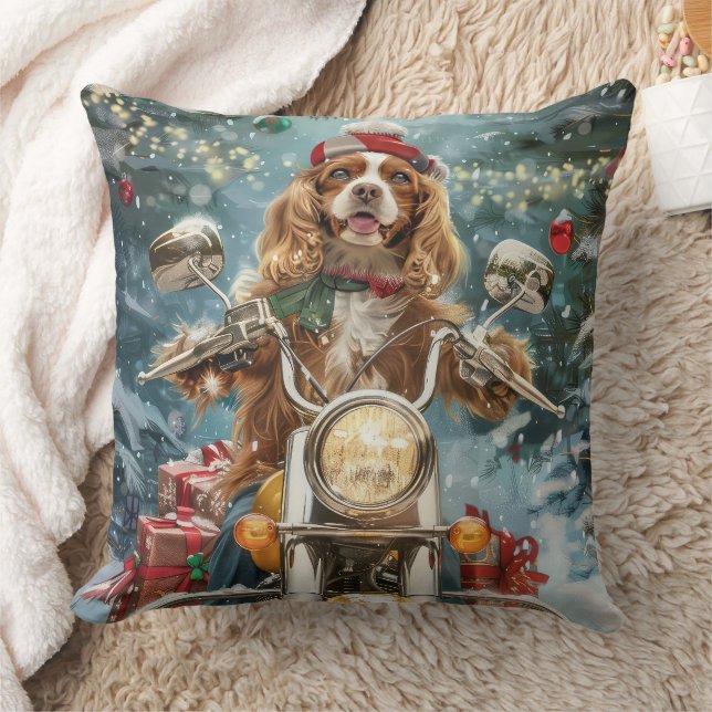 Coussin Cocker Spaniel Chien équitation Moto Noël (Couverture)