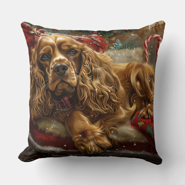 Coussin Cocker Spaniel Chien Festif de Noël (Recto)