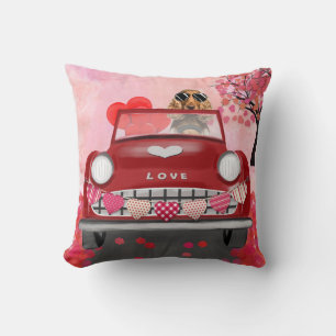 Coussin Cocker Spaniel Conduisant une Voiture avec des Cœu