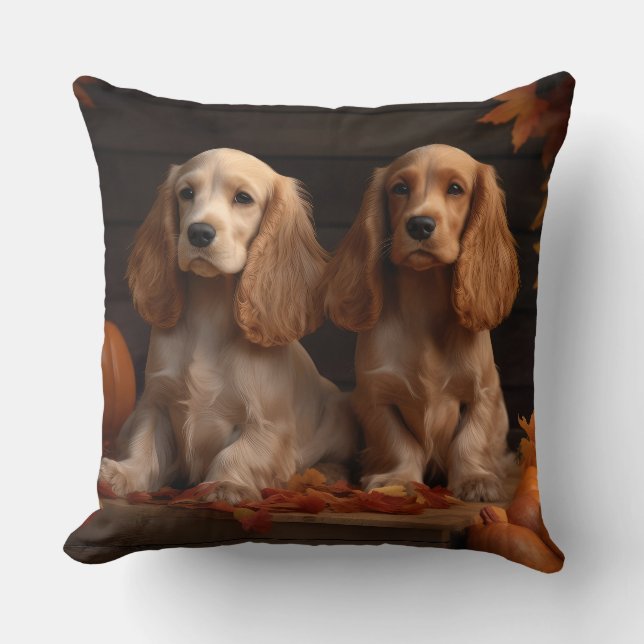 Coussin Cocker Spaniel Puppy Automne Citrouille de plaisir (Recto)