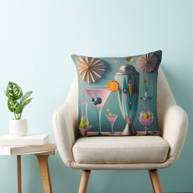 Coussin Cocktail atomique futuriste du milieu du siècle (Chaise)