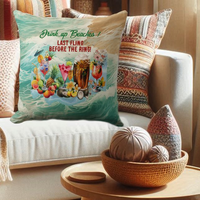 Coussin Cocktails de plage tropicale Fête de jeune fille (Tropical Beach Cocktails Fruits Bachelorette Party Throw Pillow)