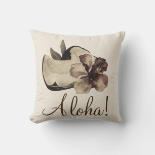 Coussin Cocotier Tropical Vintage & Hibiscus Élégant Chic