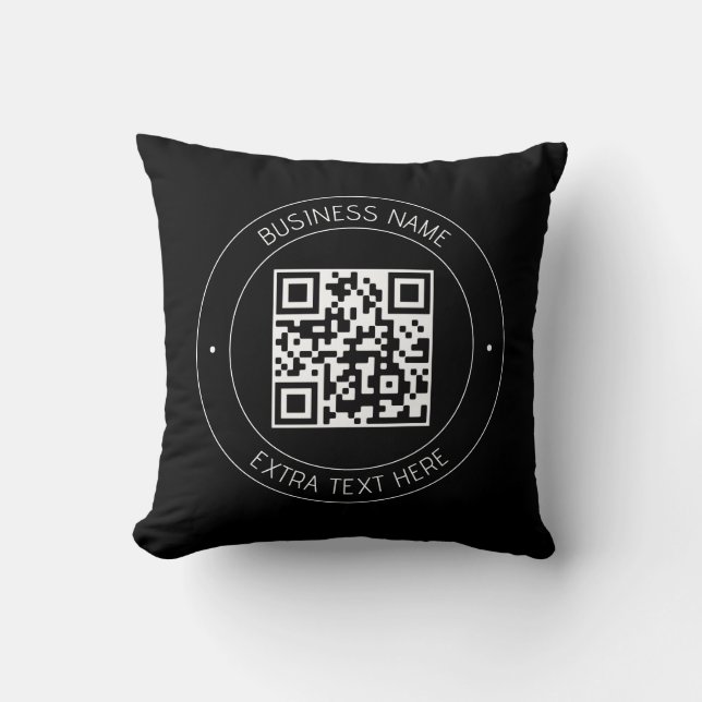 Coussin Code QR et texte modifiable | Noir et blanc (Recto)