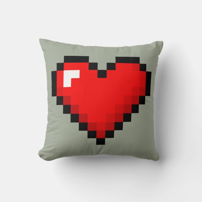 Coussin coeur à 8 bits : Rétro carreau classique de Gamer (Recto)