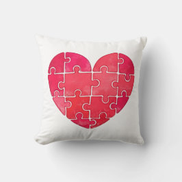 Coussin Cœur aquarelle rouge formé par des éléments de puz