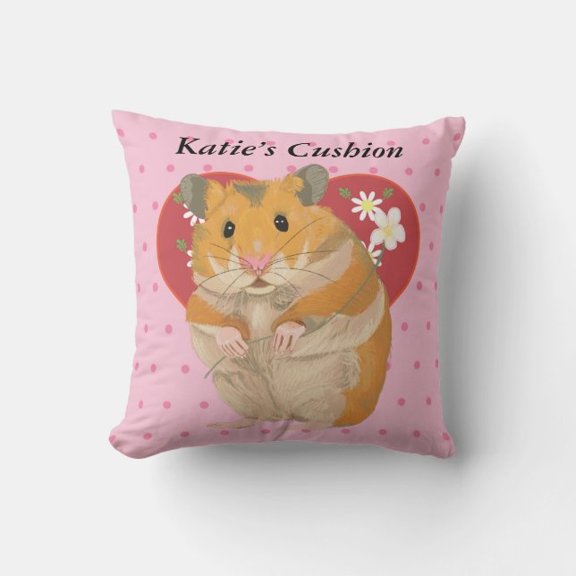 Coussin Coeur avec marguerites et points roses Hamster (Recto)