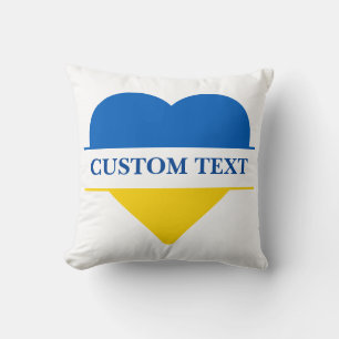 Coussin Coeur bleu et jaune. Texte personnalisé. Personnal