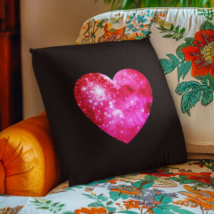 Coussin Coeur céleste noir et rose chaud
