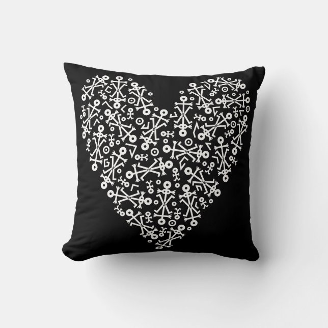 Coussin Coeur d'amour 2012 Icône Noir et blanc (Recto)