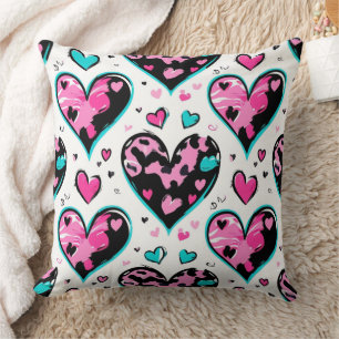 Coussin Cœur d'amour audacieux léopard – Rose, Noir & Sarc