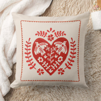 Coussin Coeur d'art populaire rouge et blanc