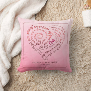 Coussin Cœur de calligraphie romantique Vœu des amoureux