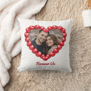 Coussin Cœur de cerise romantique avec photo personnalisée