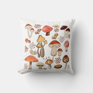 Coussin Coeur de champignons, Champignons rétro, Vintage d
