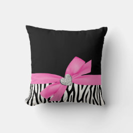 Coussin Coeur de diamant d'arc de rose de zèbre