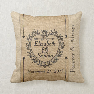 Coussin Coeur de fantaisie lesbien de date d'anniversaire