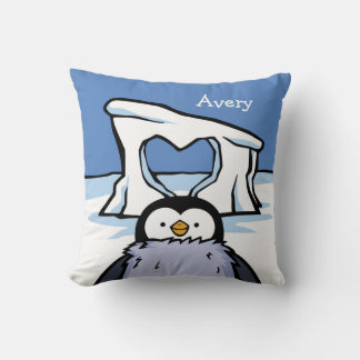 Coussin Coeur de poussin de pingouin personnalisé